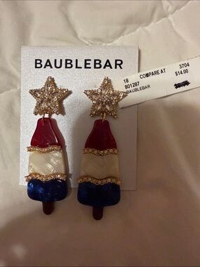 BaubleBar Red White Blue Popsicle Drop Earrings with Gold Accents NWT